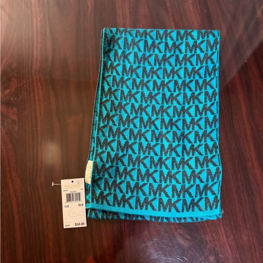 Michael Kors Teal and Black Logo Scarf
